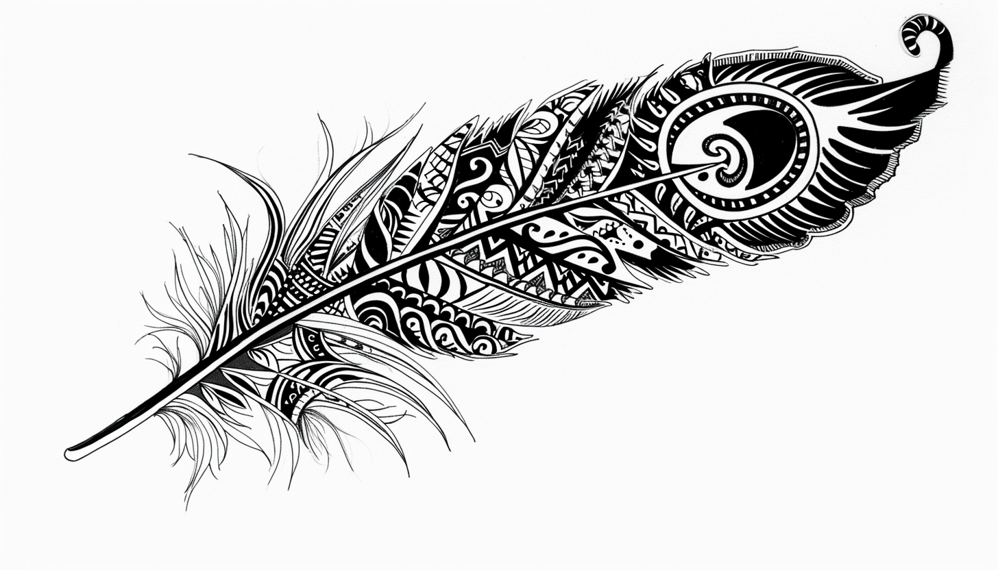 Indian Feather Symbol in Black and White