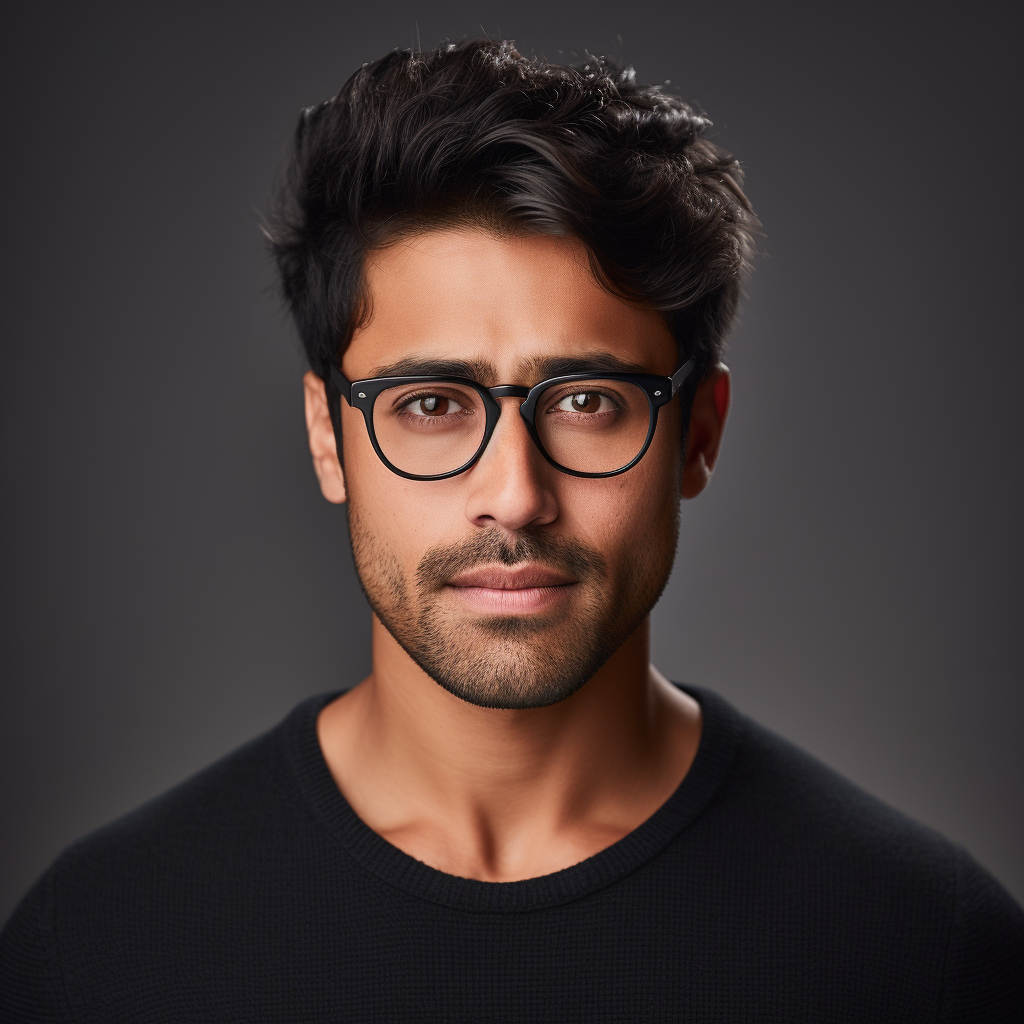 Indian male with glasses, headshot