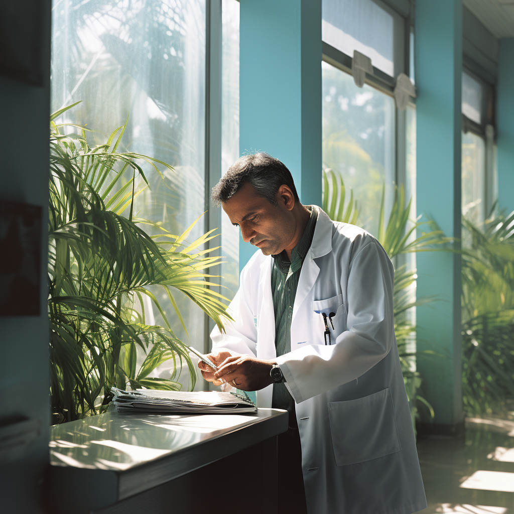 Indian man undergoing health check in modern clinic