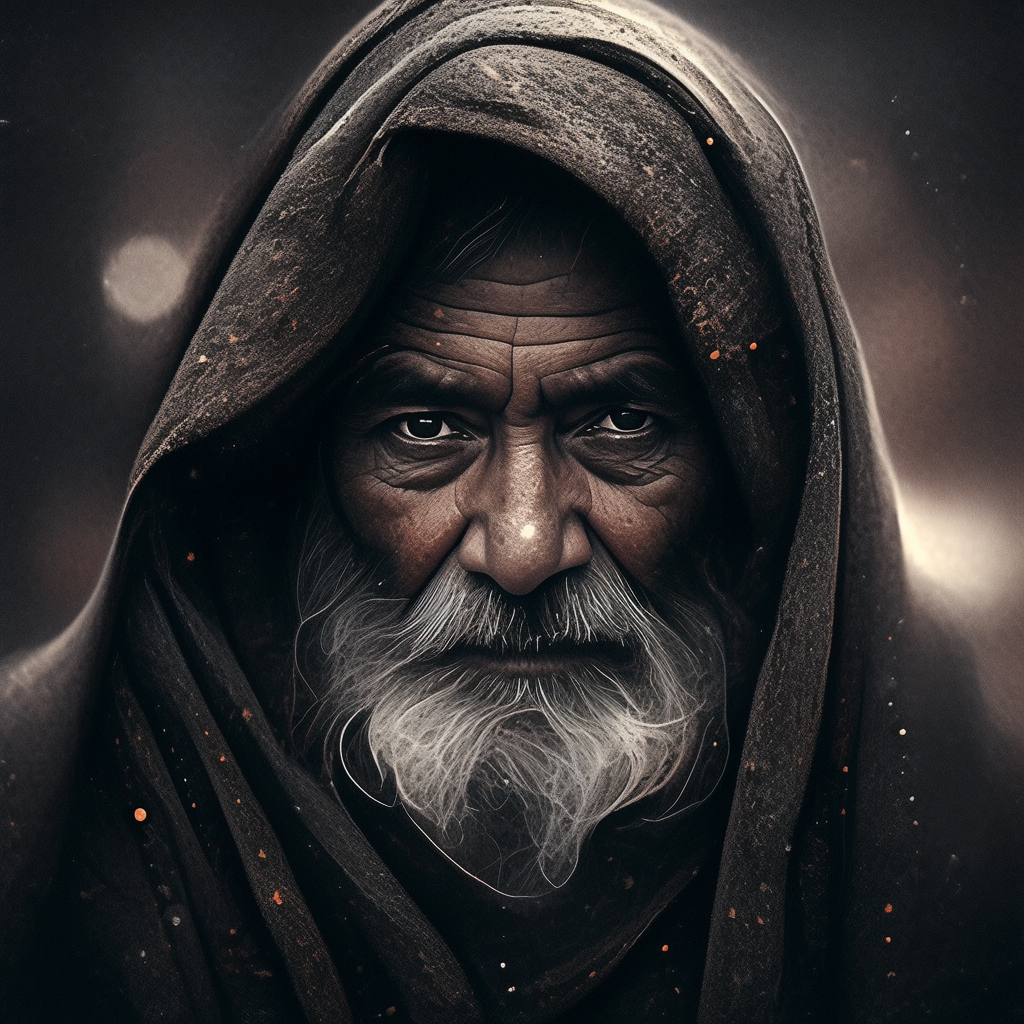 Portrait of Indian Old Man in Black and White