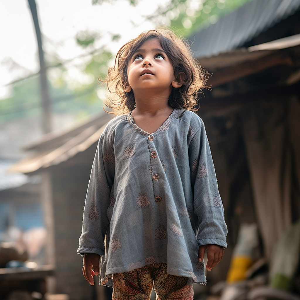 Confident Indian Poor Girl Looking Over Shoulder