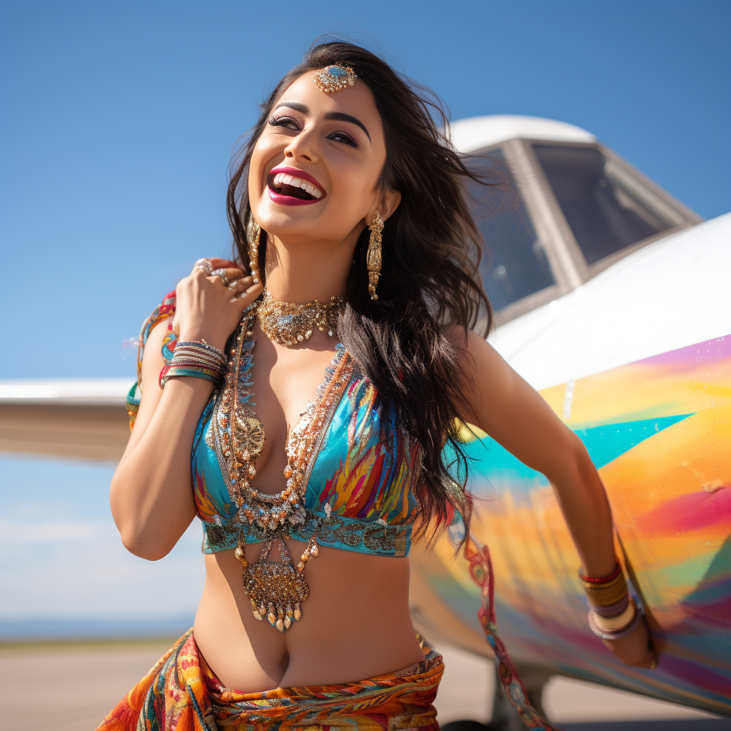 Indian woman with vibrant clothing and a happy expression