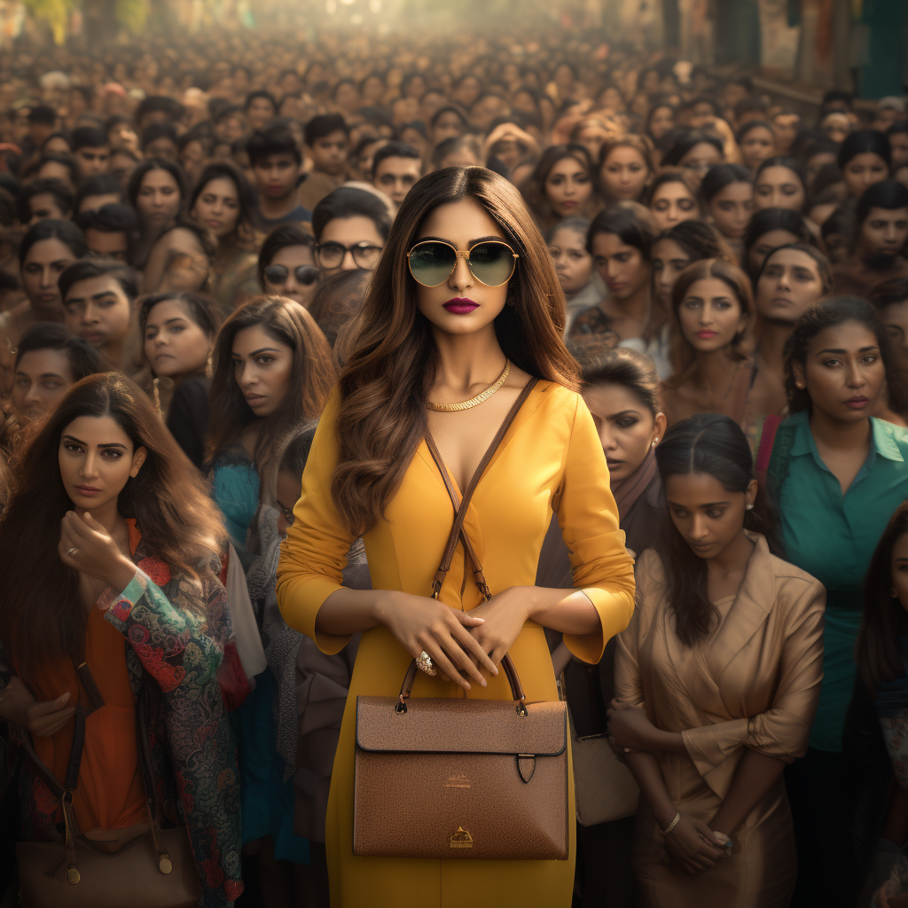 Indian woman with handbag in stylish photoshoot