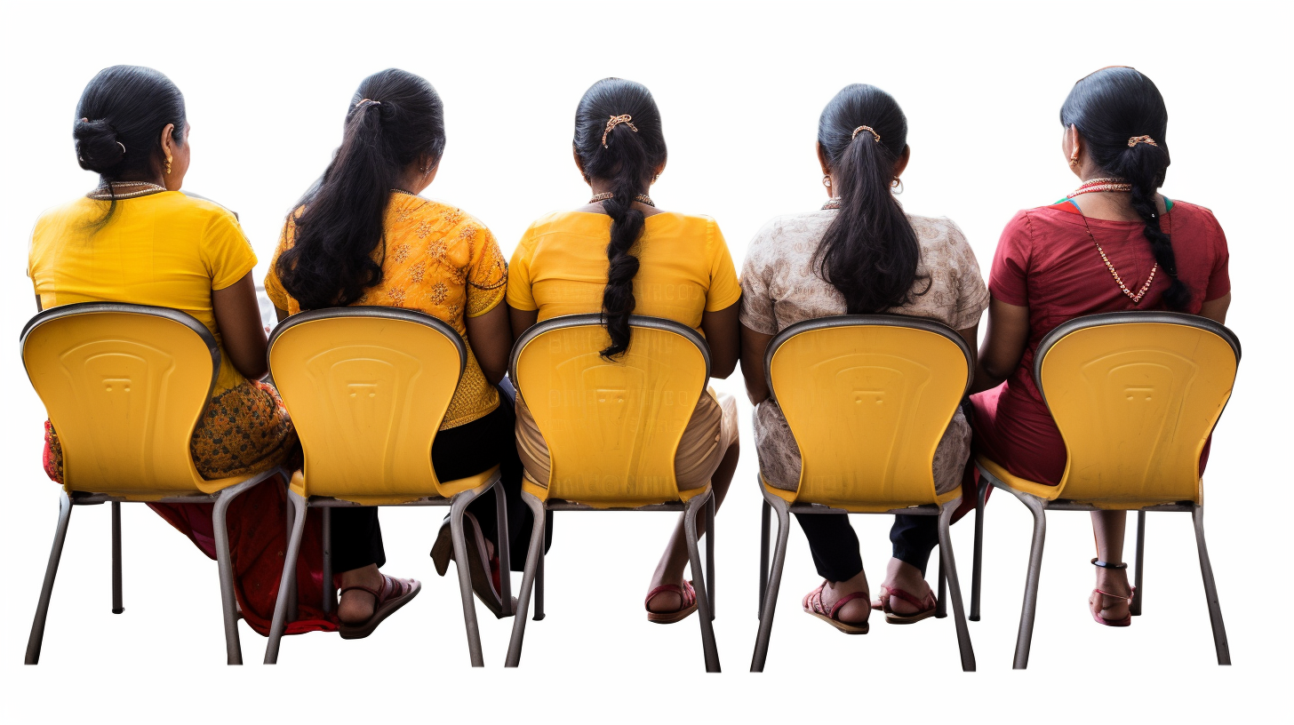 Group of Indian Women Sitting on Yellow Chairs