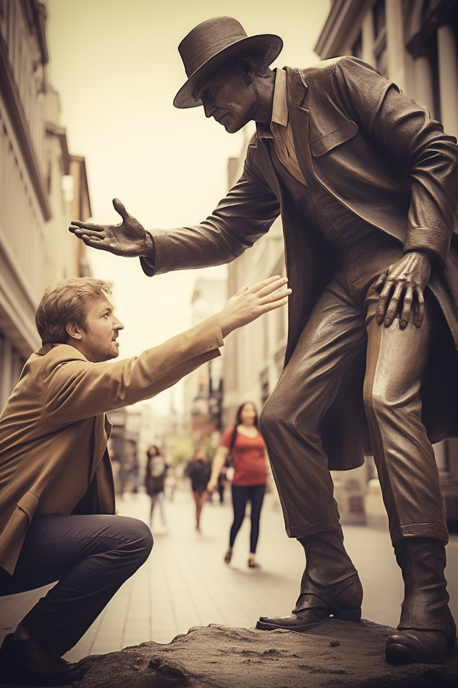 Indiana Jones Style Man Reaching Statue