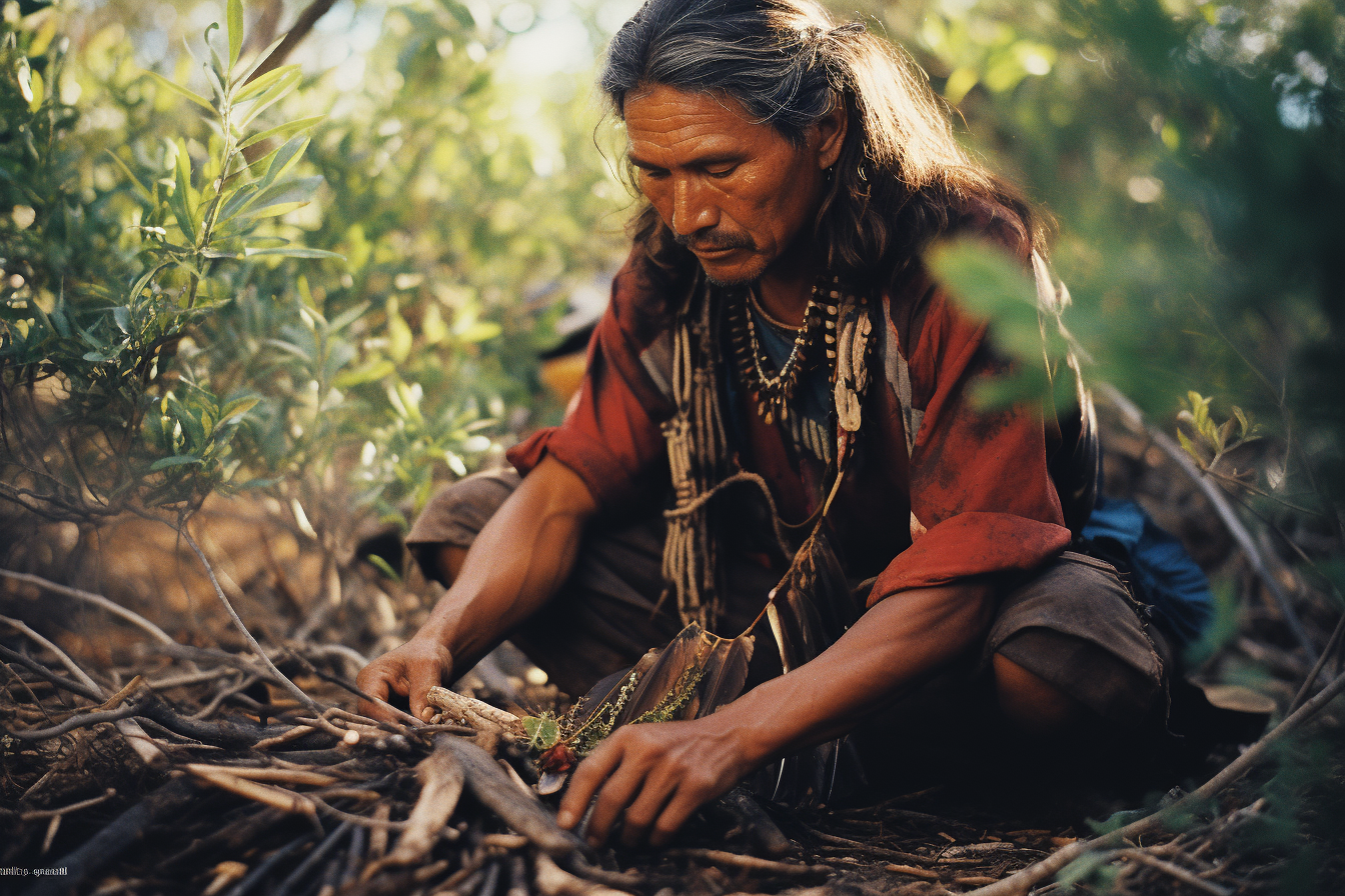 Indigenous man with colorful quartz