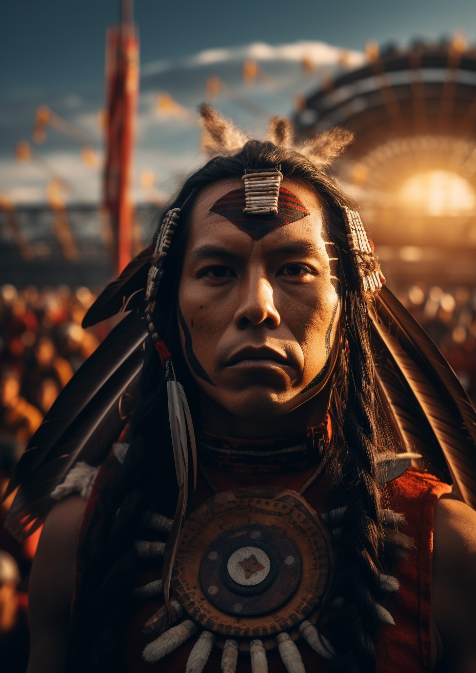 Cinematic shot of indigenous Olympian captivating the crowd