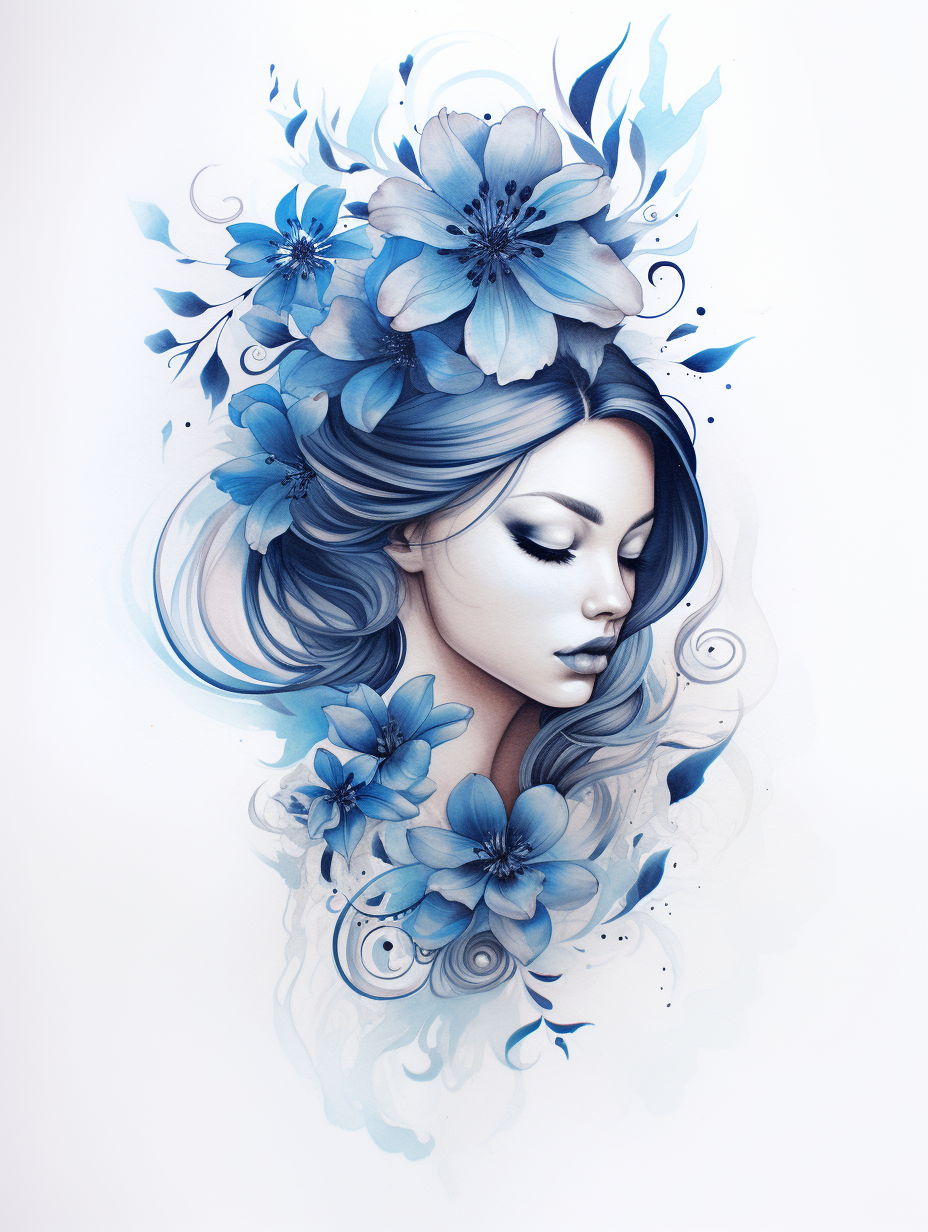 Indigo Flower Tattoo Design