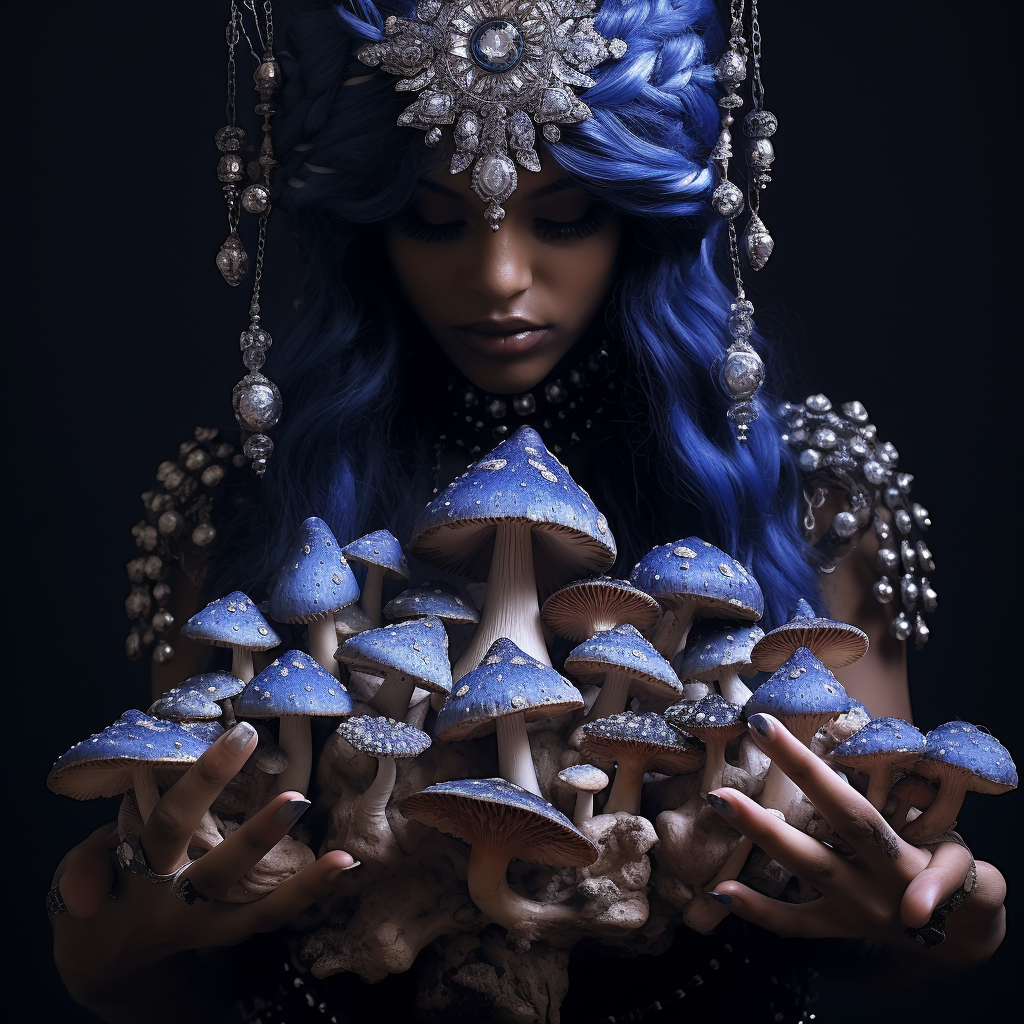 Divine indigo mushroom priestess jewelry