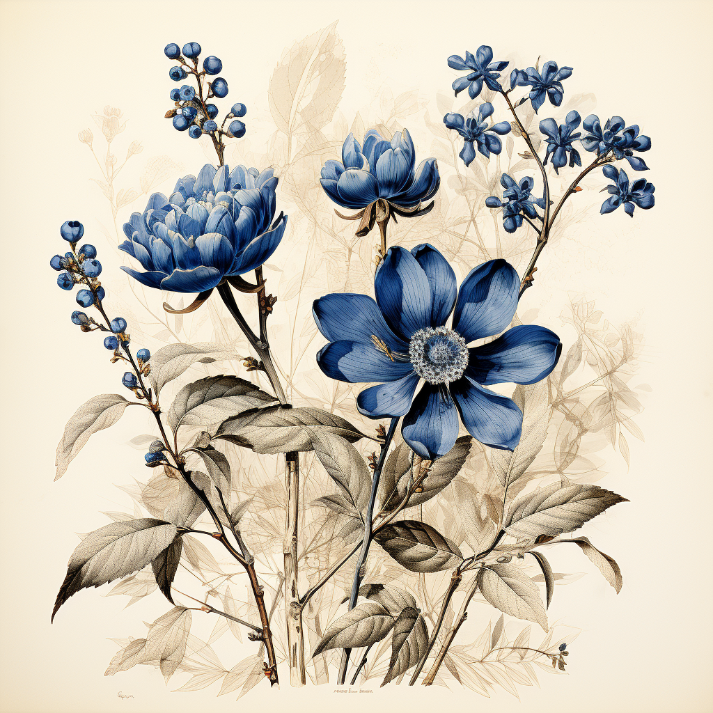 Indigo plant on vintage paper