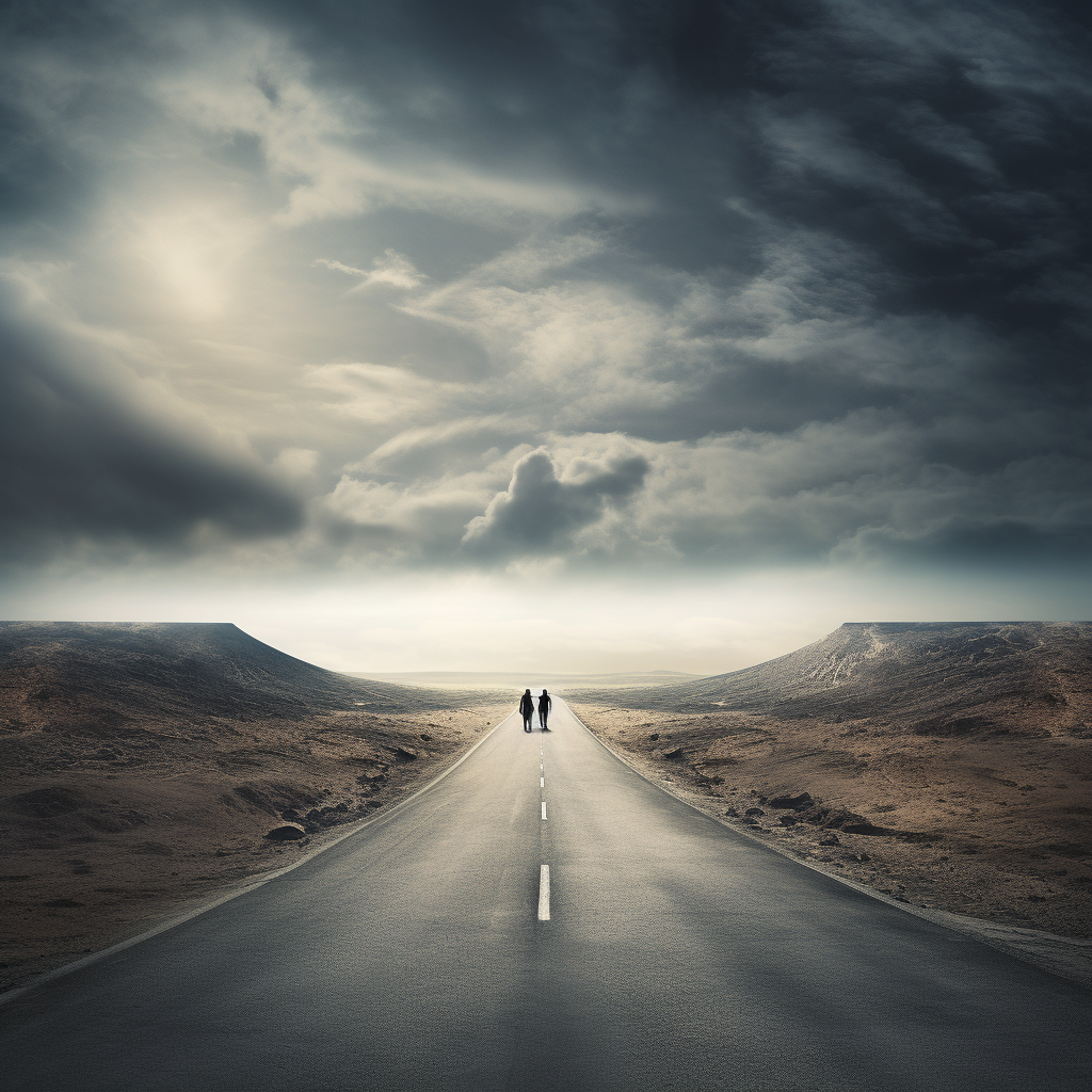 individuals walking on endless road