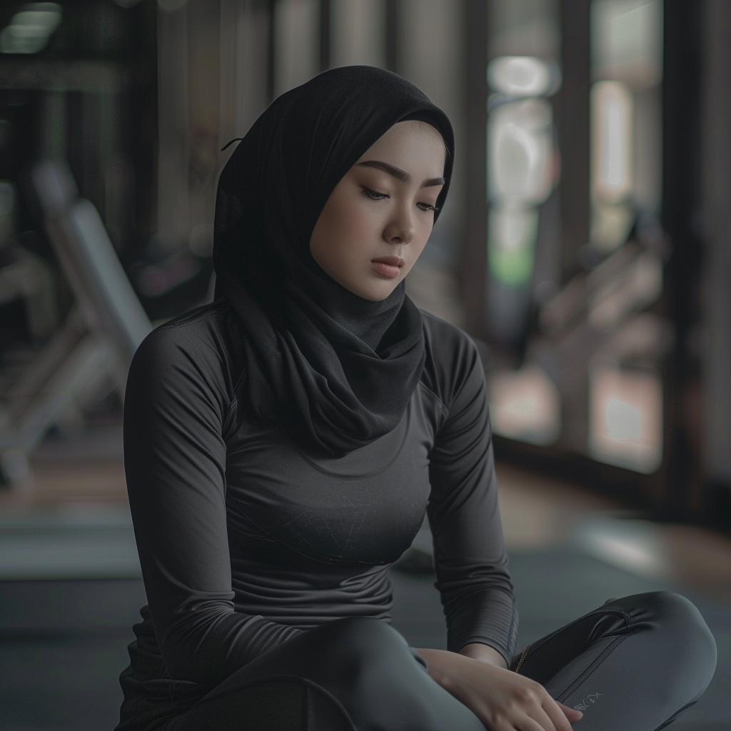 Indonesia girl in modern hijab workout