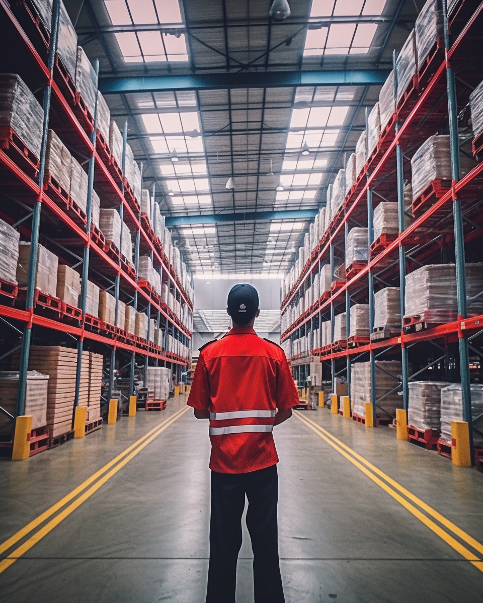 Indonesia security officer guarding logistics warehouse