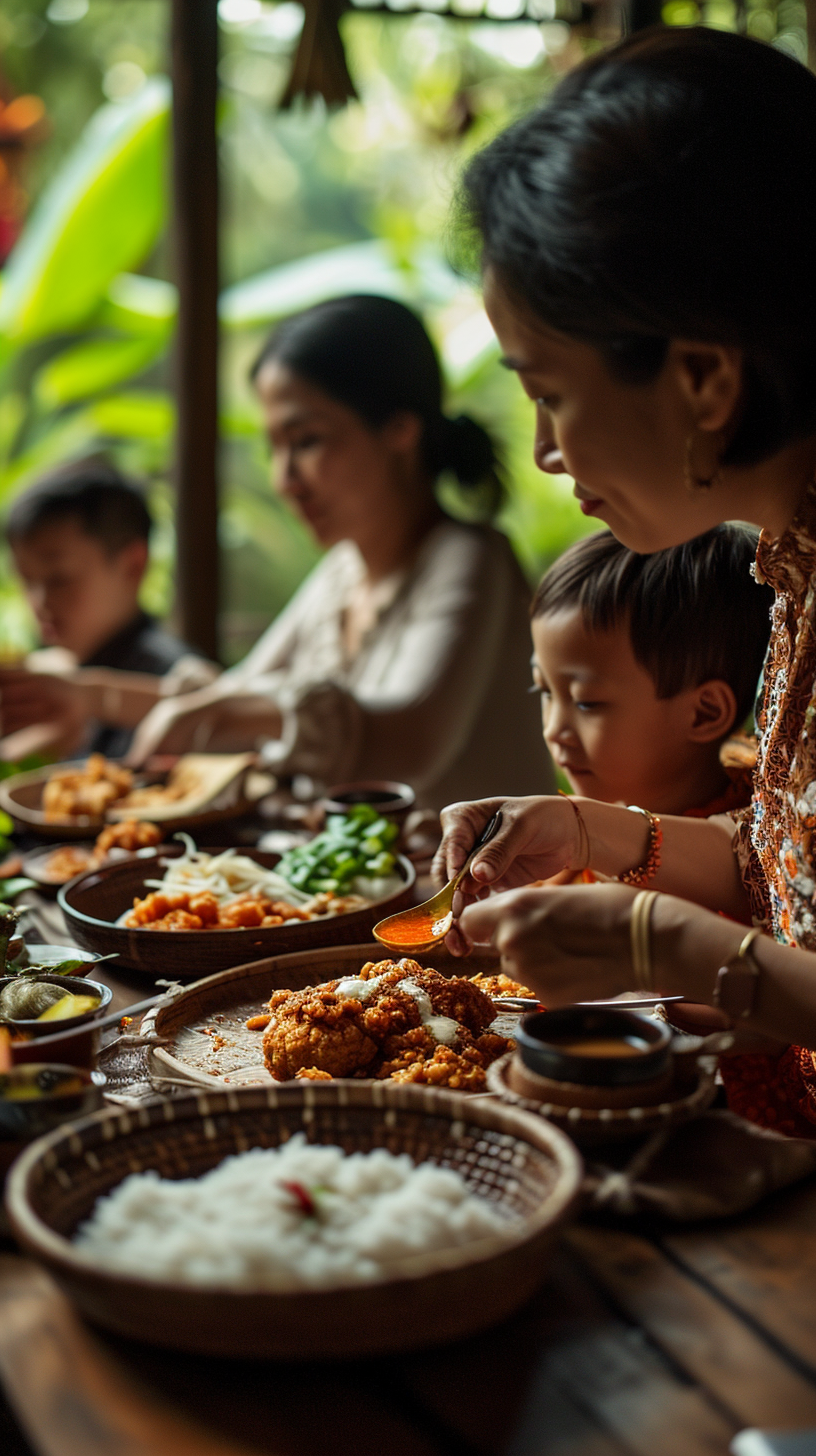 Indonesian family enjoying a tasty meal together