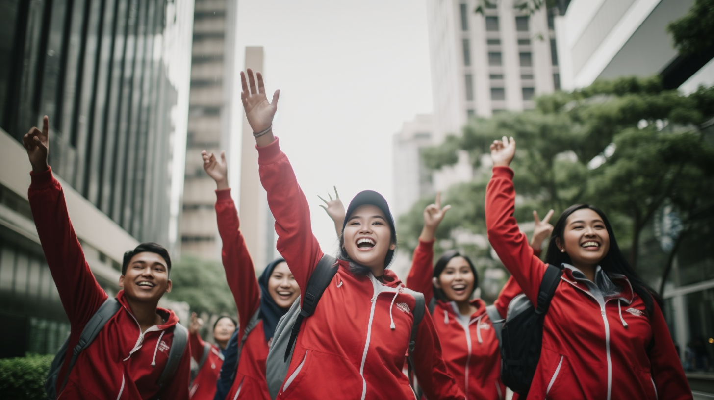 Group of Young Indonesians Walking Confidently