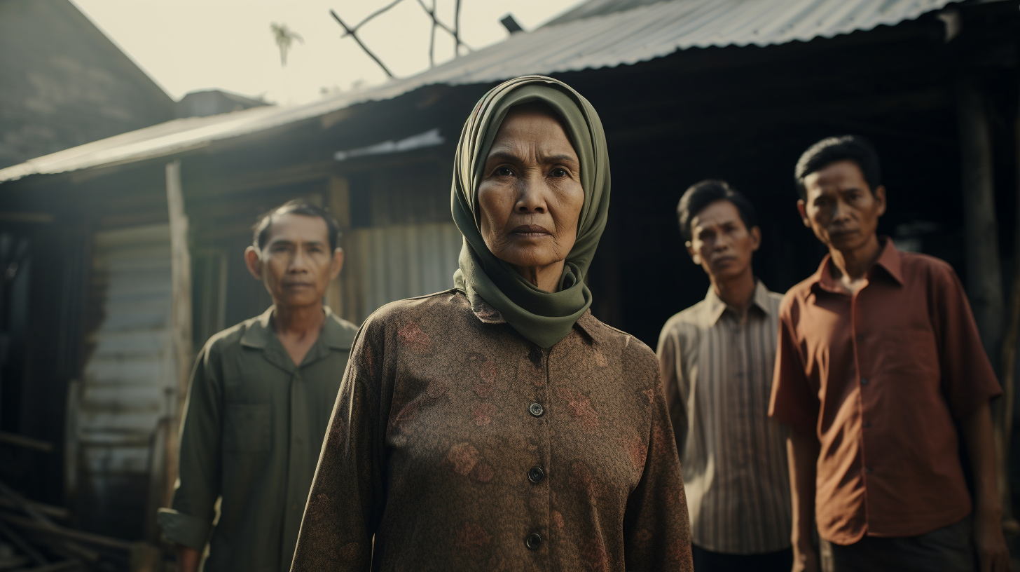 Indonesian old woman with men in green shirts