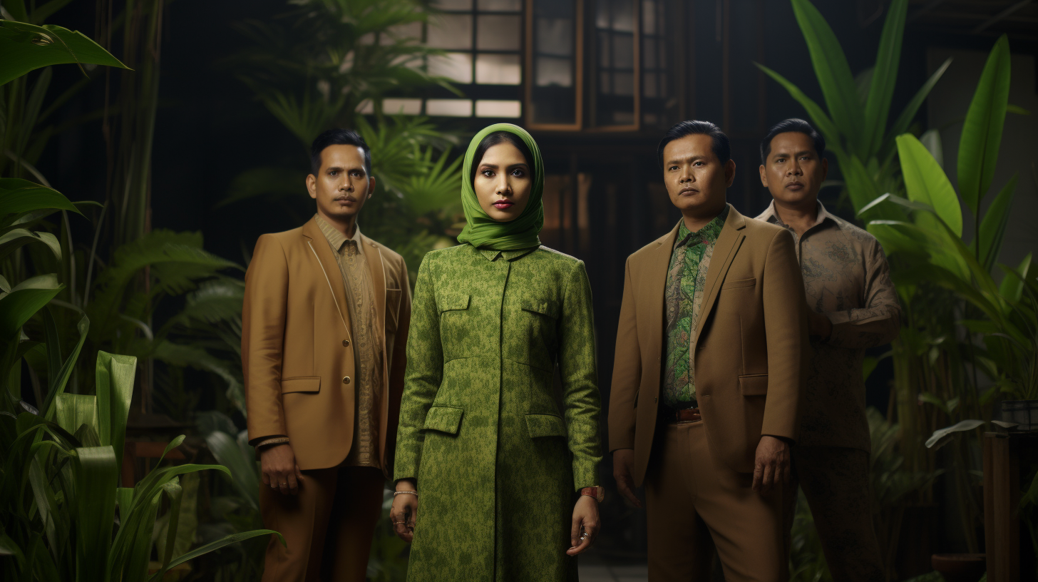 Indonesian Woman and Men in Green Fashion