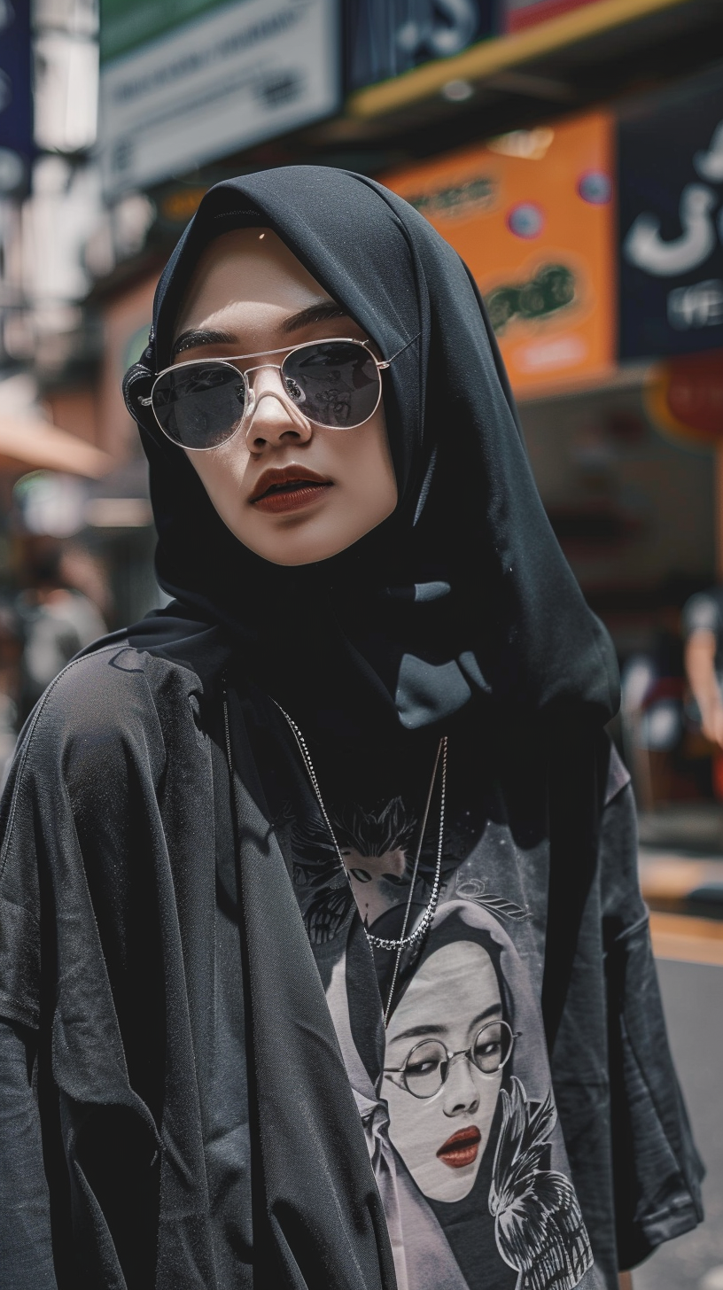 Indonesian woman in hijab urban fashion