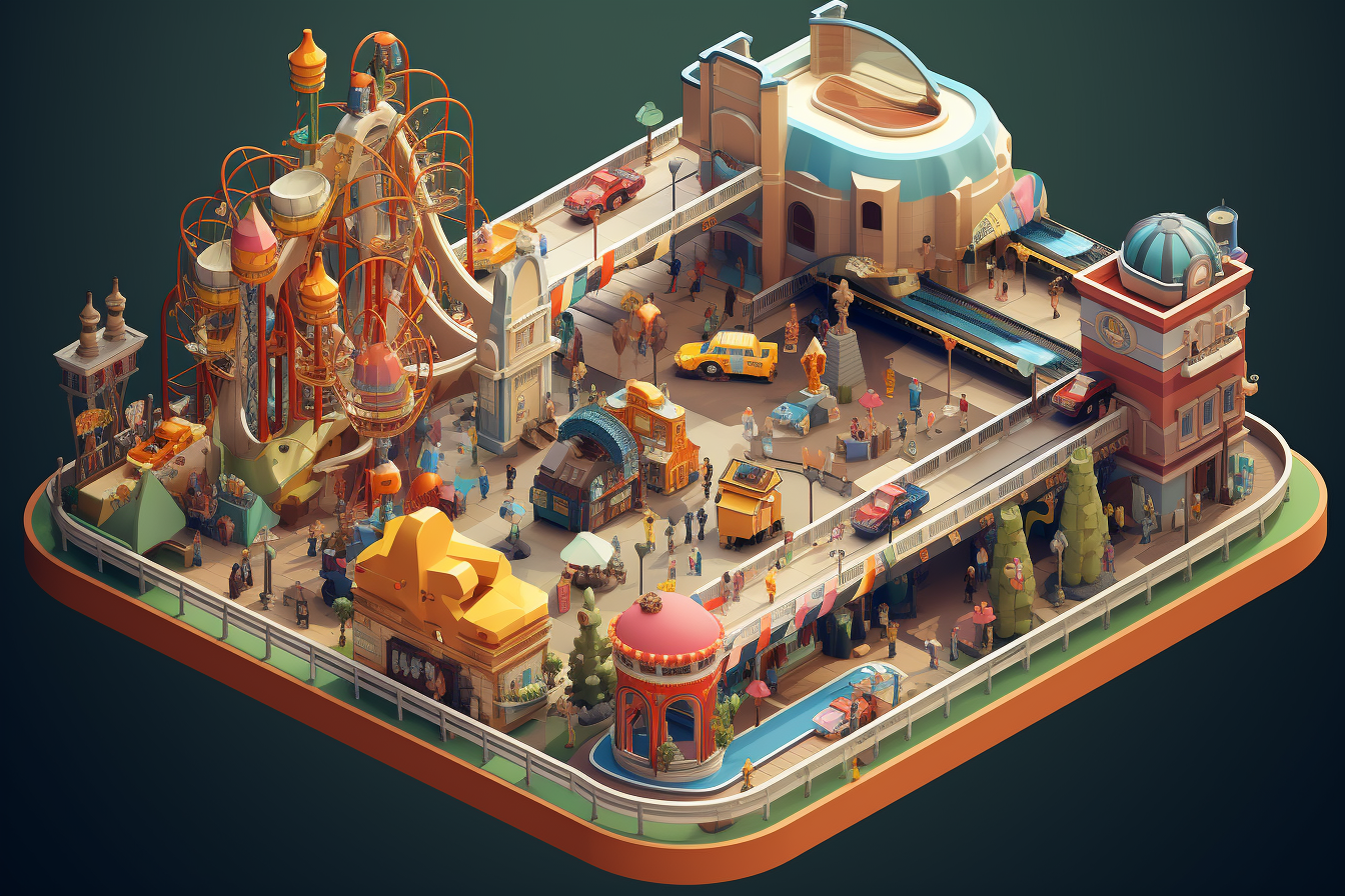 Isometric Illustration of Indoor Disneyworld Ride