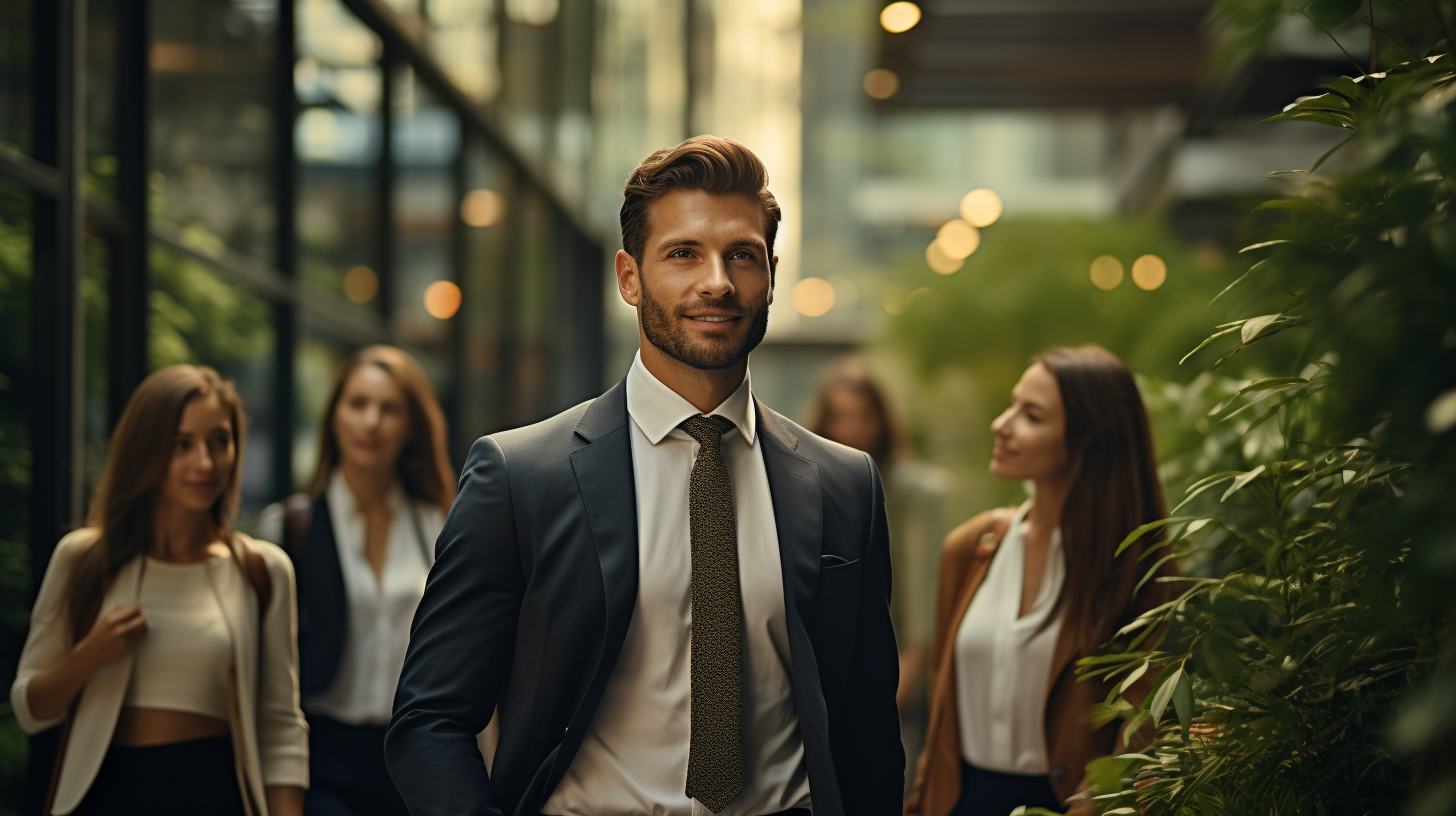 Friends explaining businessman indoors