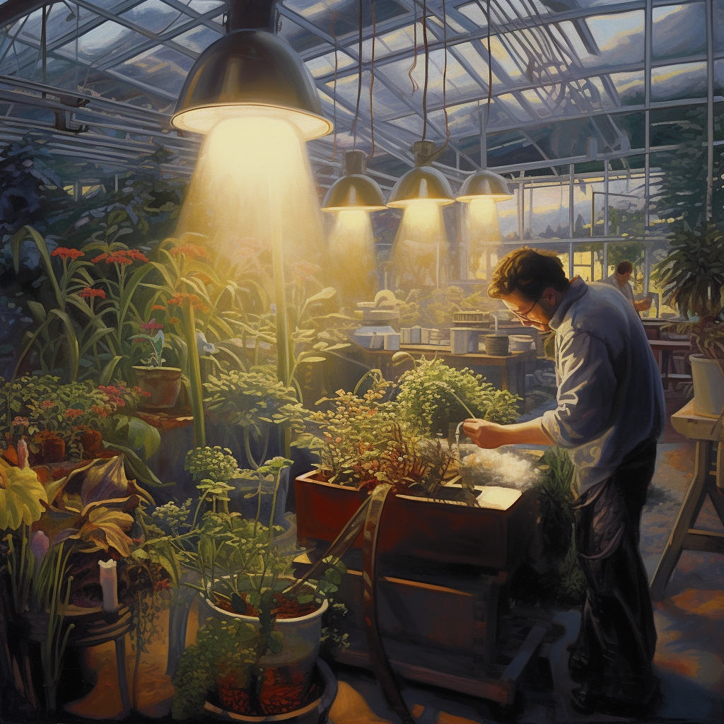 Indoor gardening equipment in a modern greenhouse