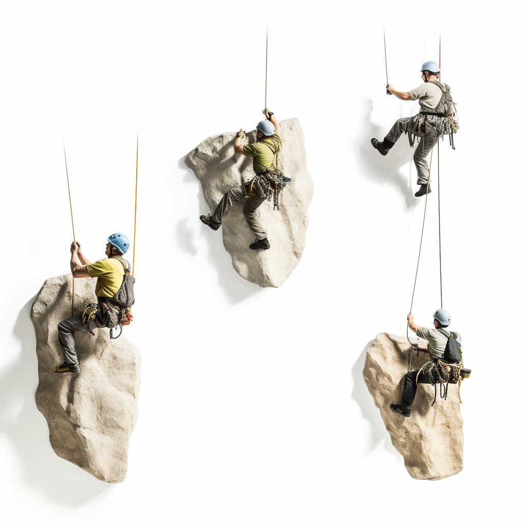 Four silhouettes of indoor rock climbers