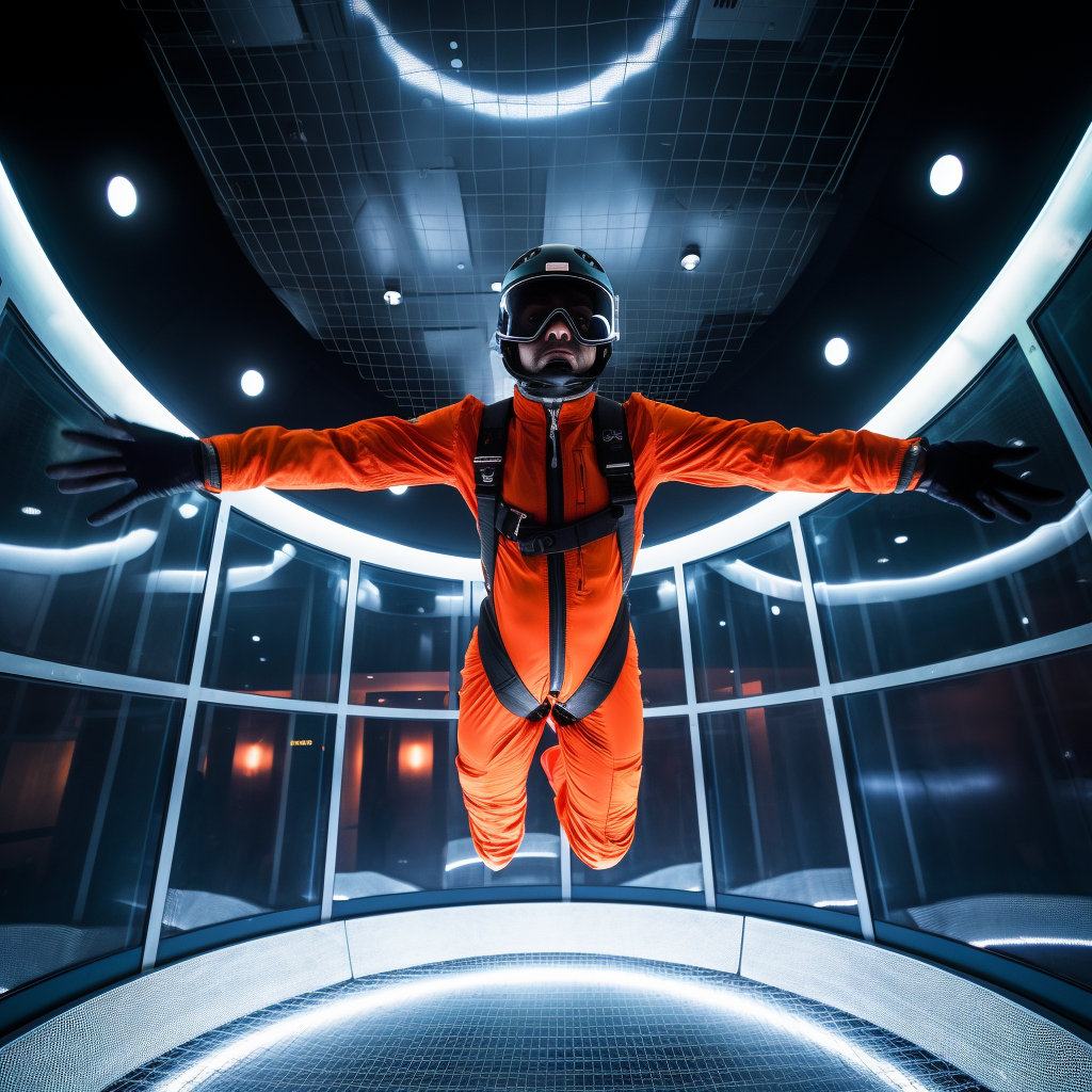 Indoor skydiving in space-themed environment