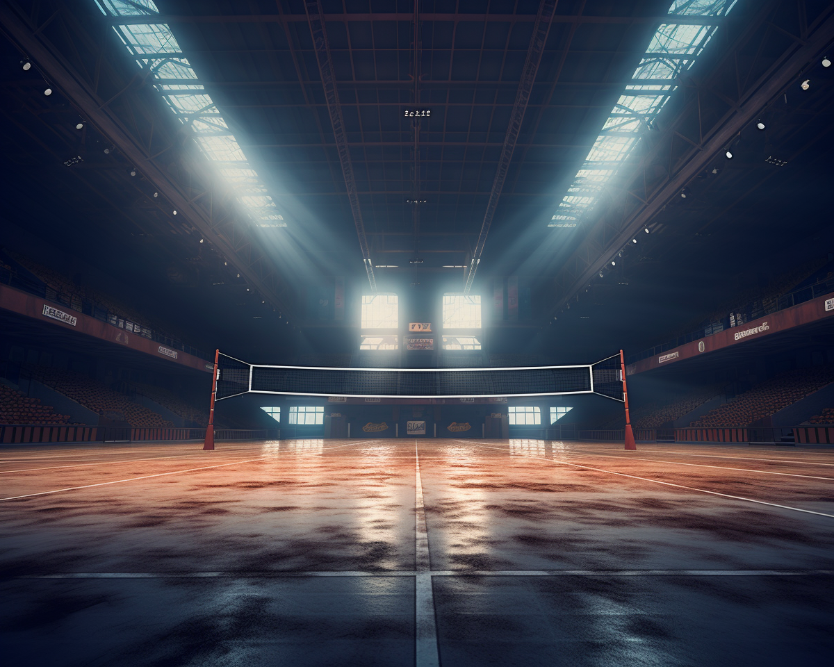 Detailed indoor volleyball court shot