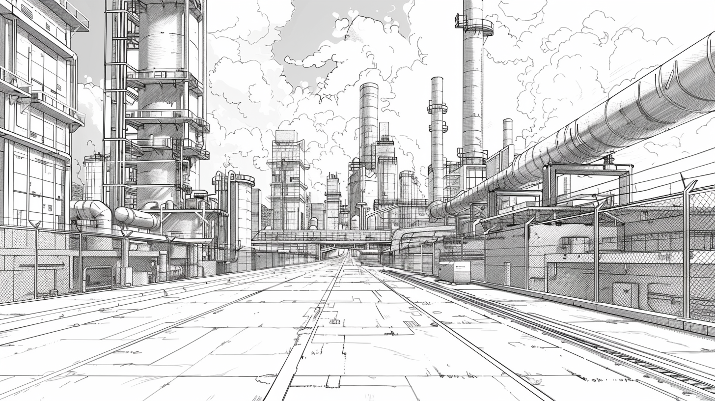 Industrial Area Sketch Black White