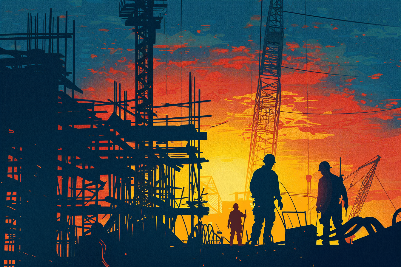 Silhouetted Construction Workers Vector Image