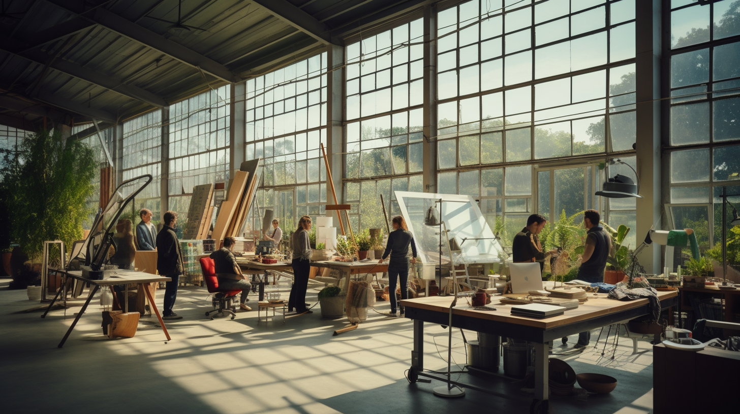 Industrial hipster startup environment with Eames furniture