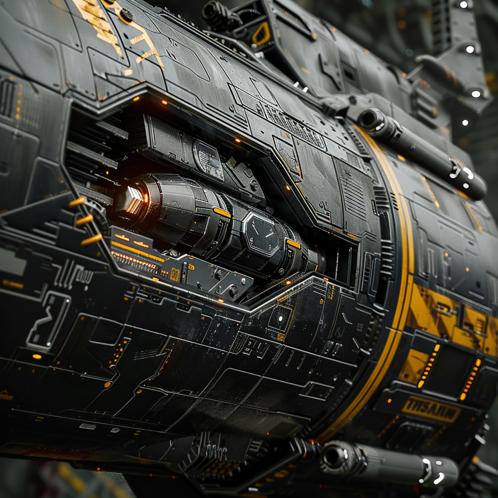 Closeup Industrial Spaceship Dark Yellow