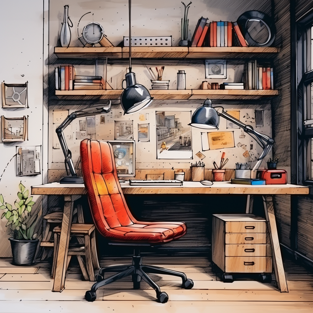 Industrial Design with Ergonomic Chair and Computers