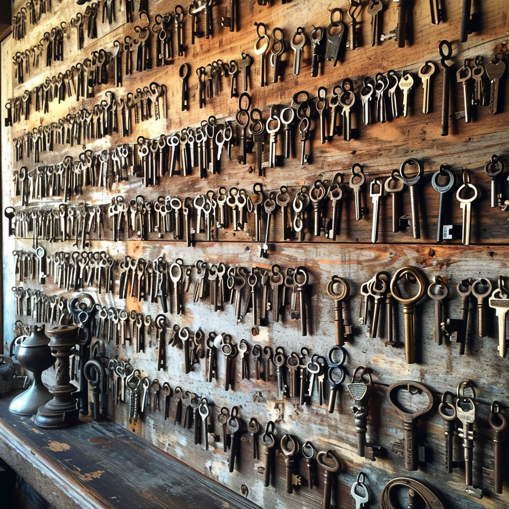 Industrial keys on a wall