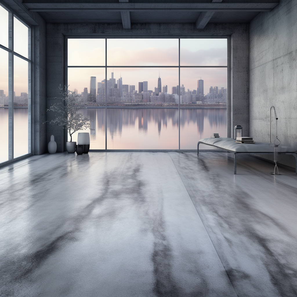 Romantic winter scene on industrial concrete floor