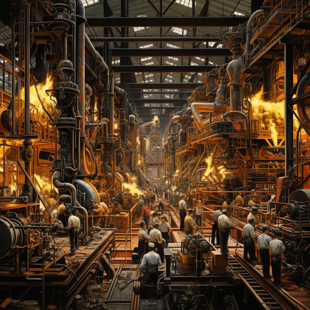 Massive industrial processes with machines and people