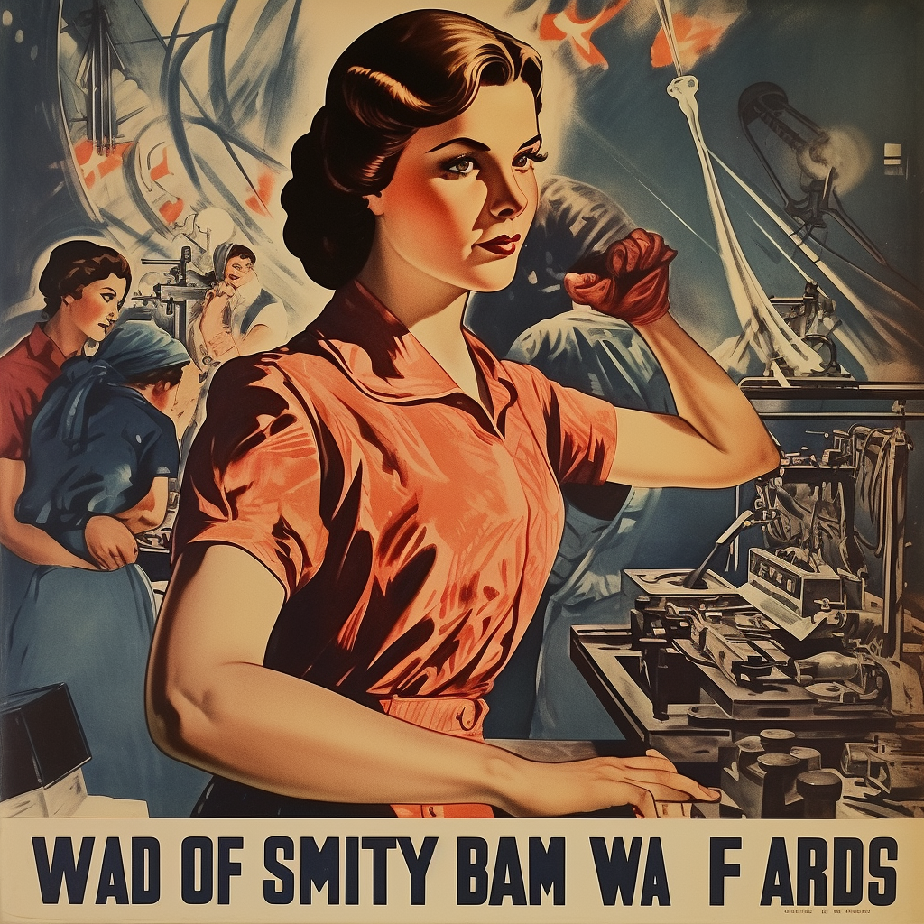 Female workers in industrial propaganda poster