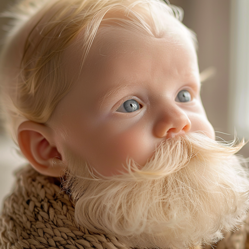 Cute infant boy with blonde beard and hair