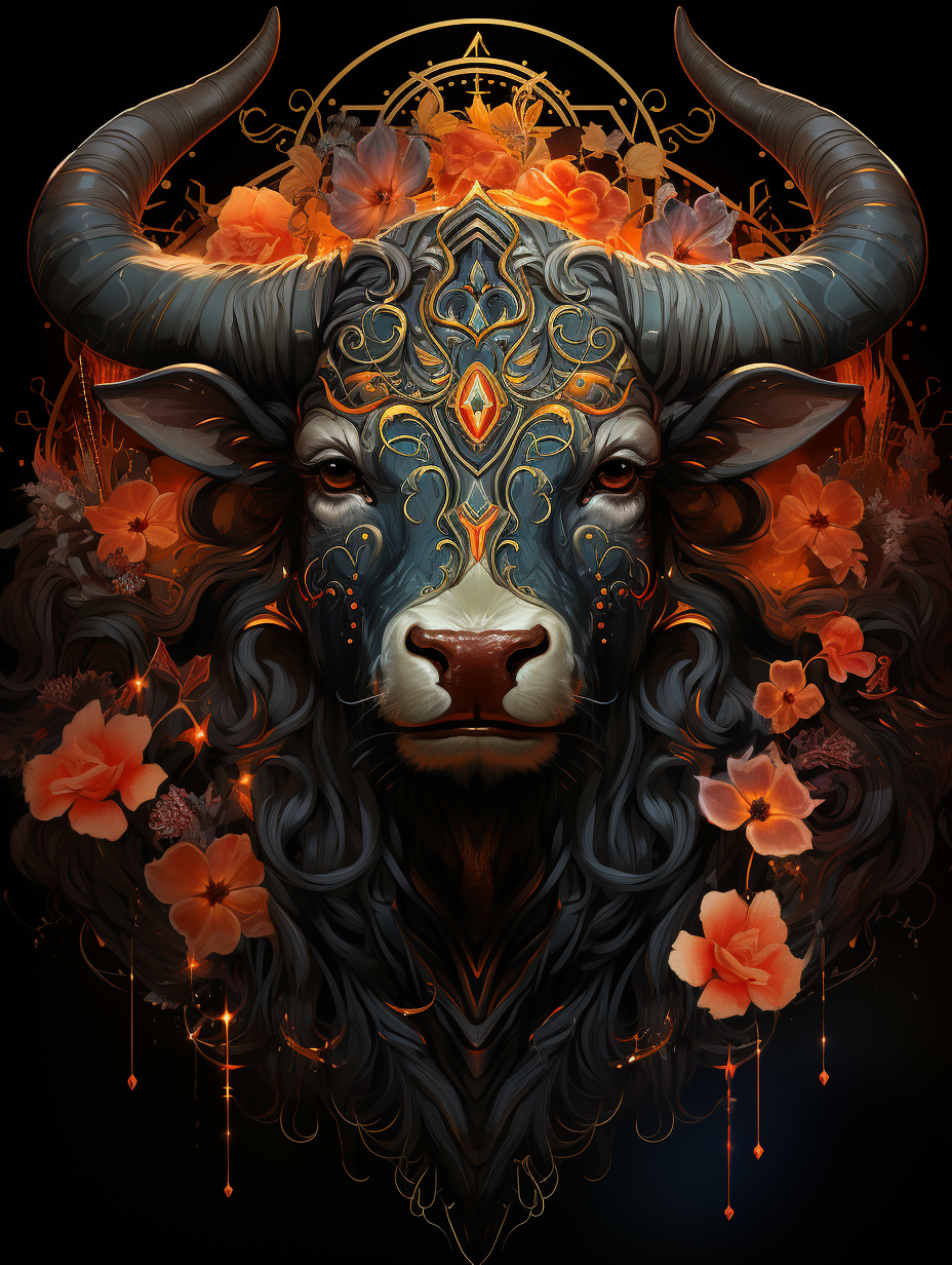 Vibrant infernal punk zodiac bull tattoo design