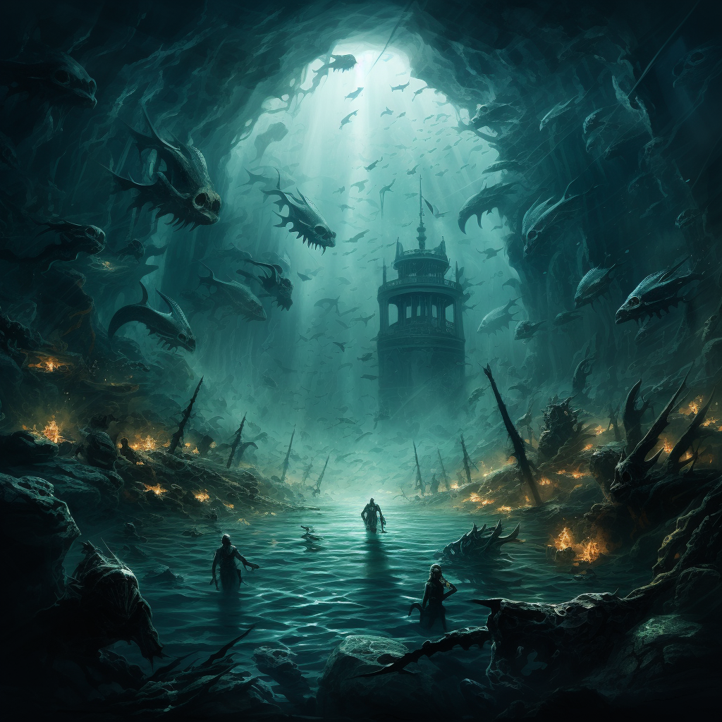 Mysterious infernal underwater scene