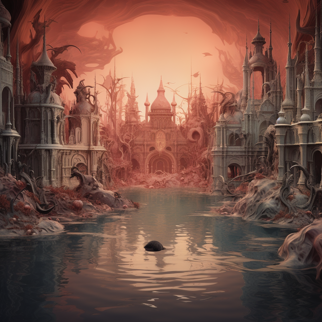 Mysterious infernal water world landscape