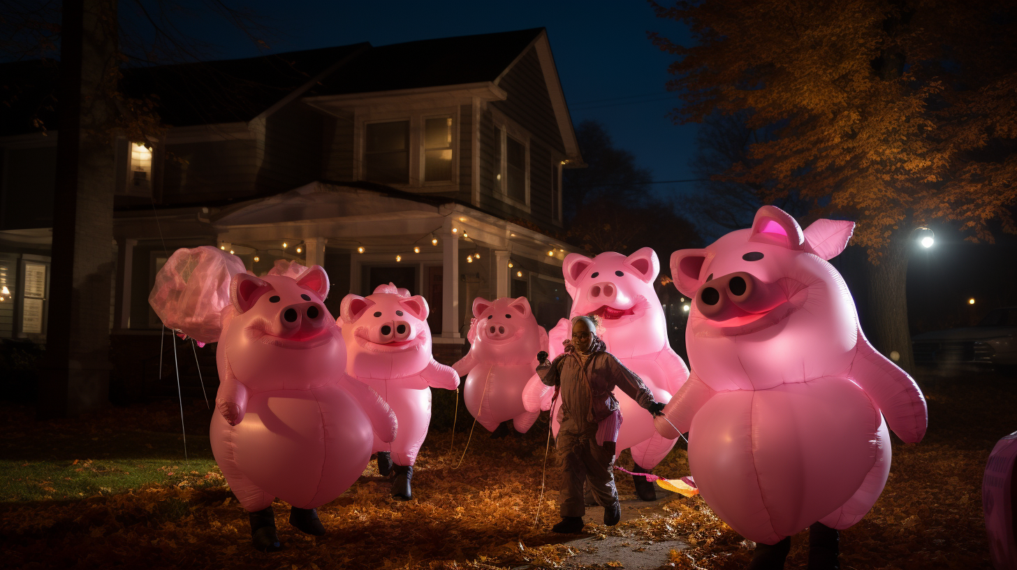 Inflatable pigs Halloween trick or treating