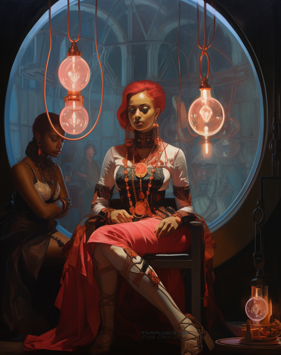 Ingres Inspired Painting with Jewellery in Neo-Victorian Cyberpunk Setting