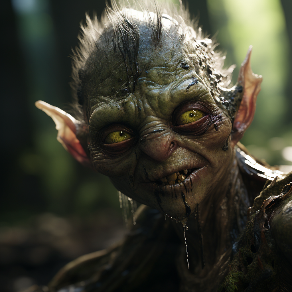 Detailed image of injured green-eyed goblin