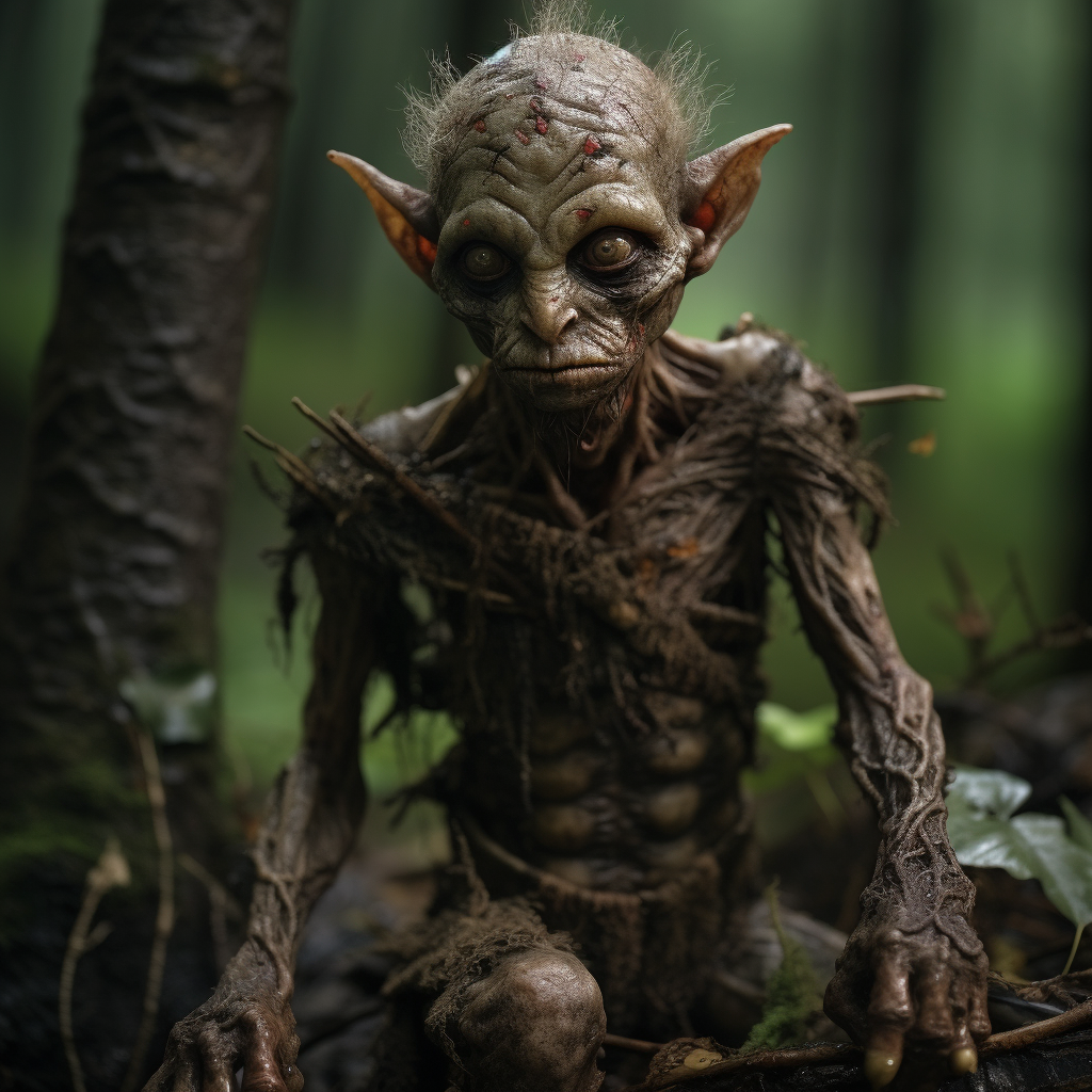 Injured goblin in dark forest