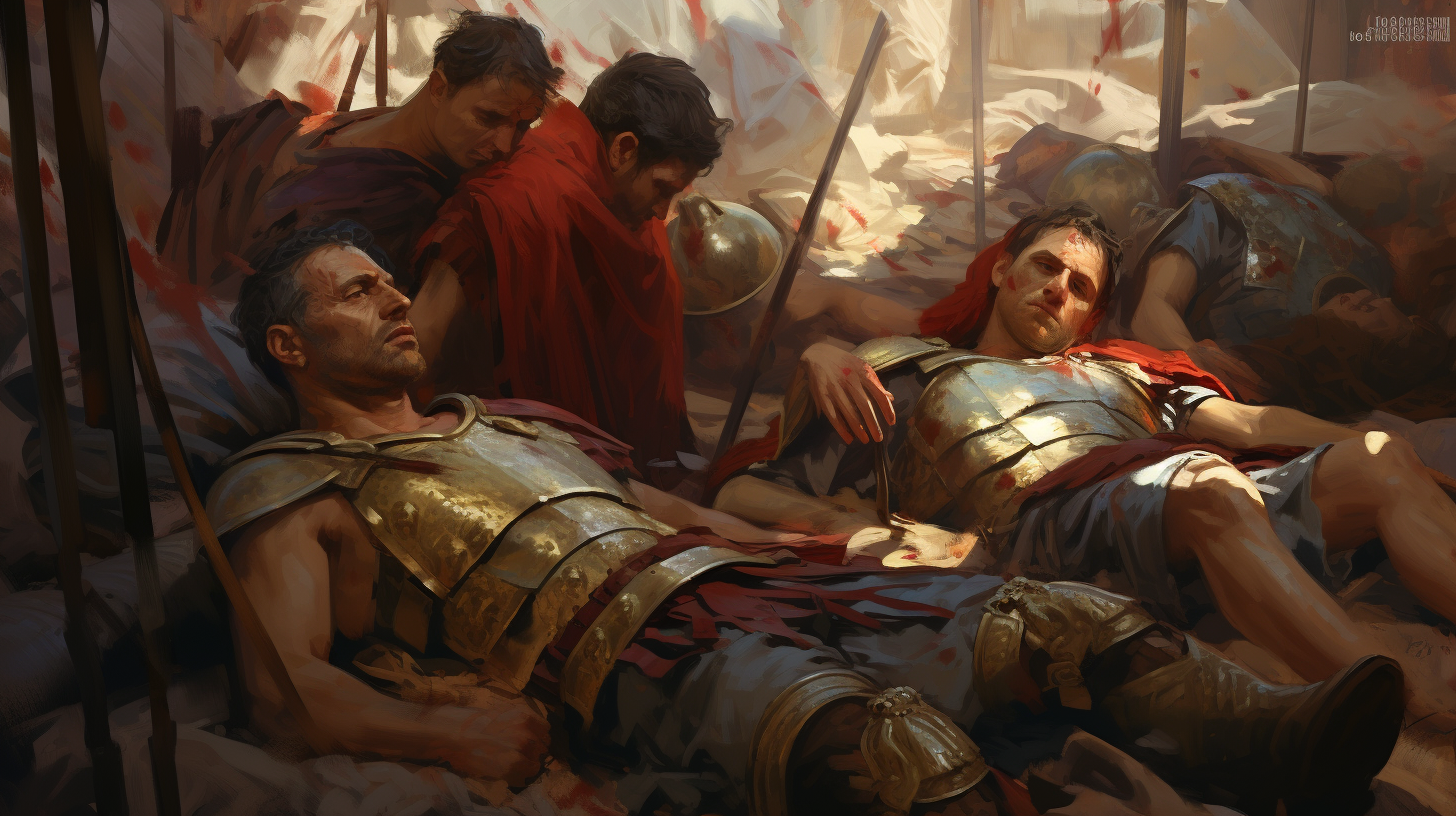 Injured Roman soldiers in pain