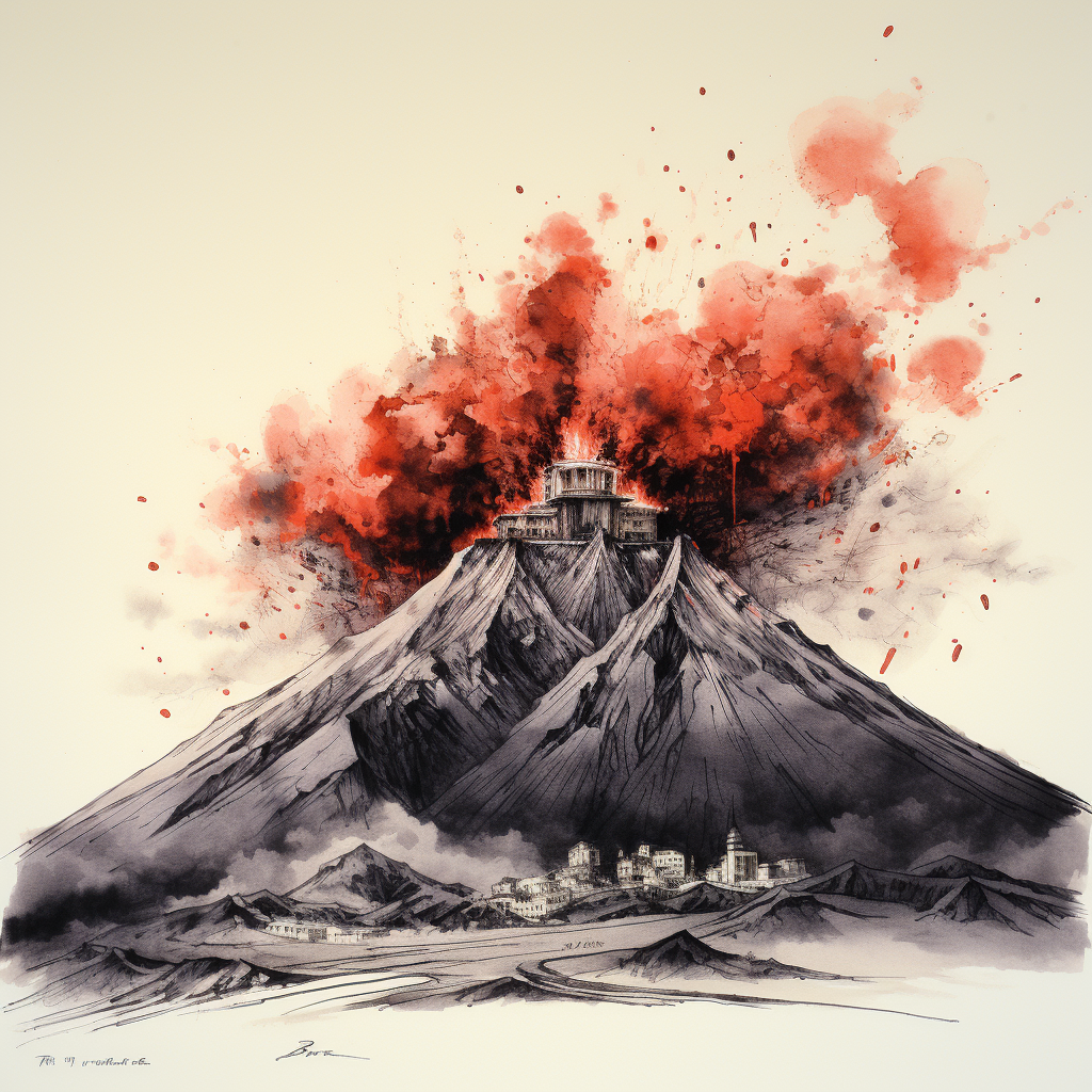 Ink drawing of Etna volcano