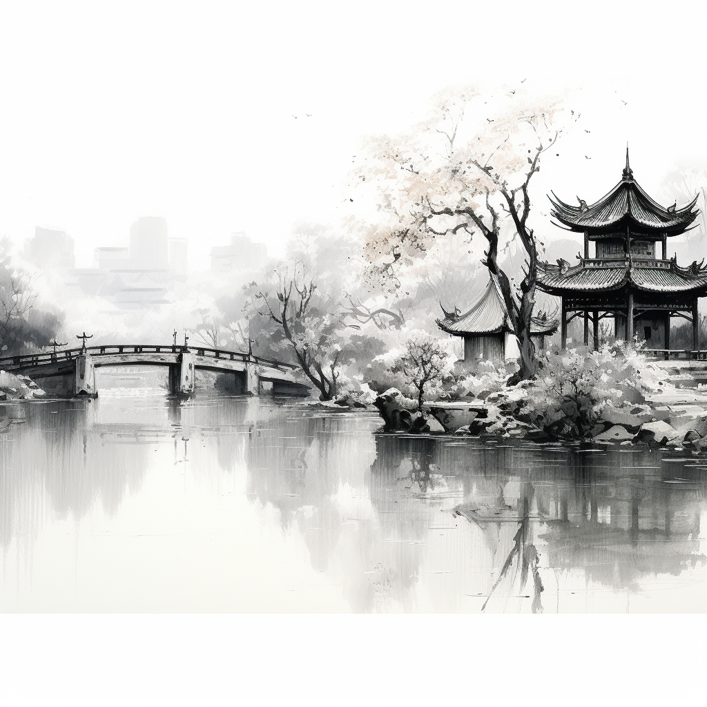 Beautiful ink wash painting of Suzhou gardens