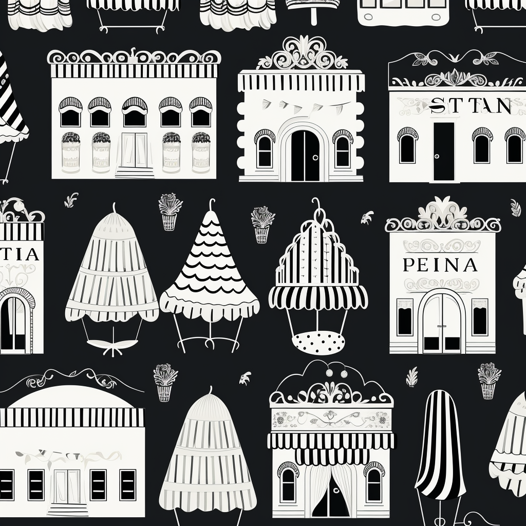 Black and white ink stamped Italian gelateria awning design