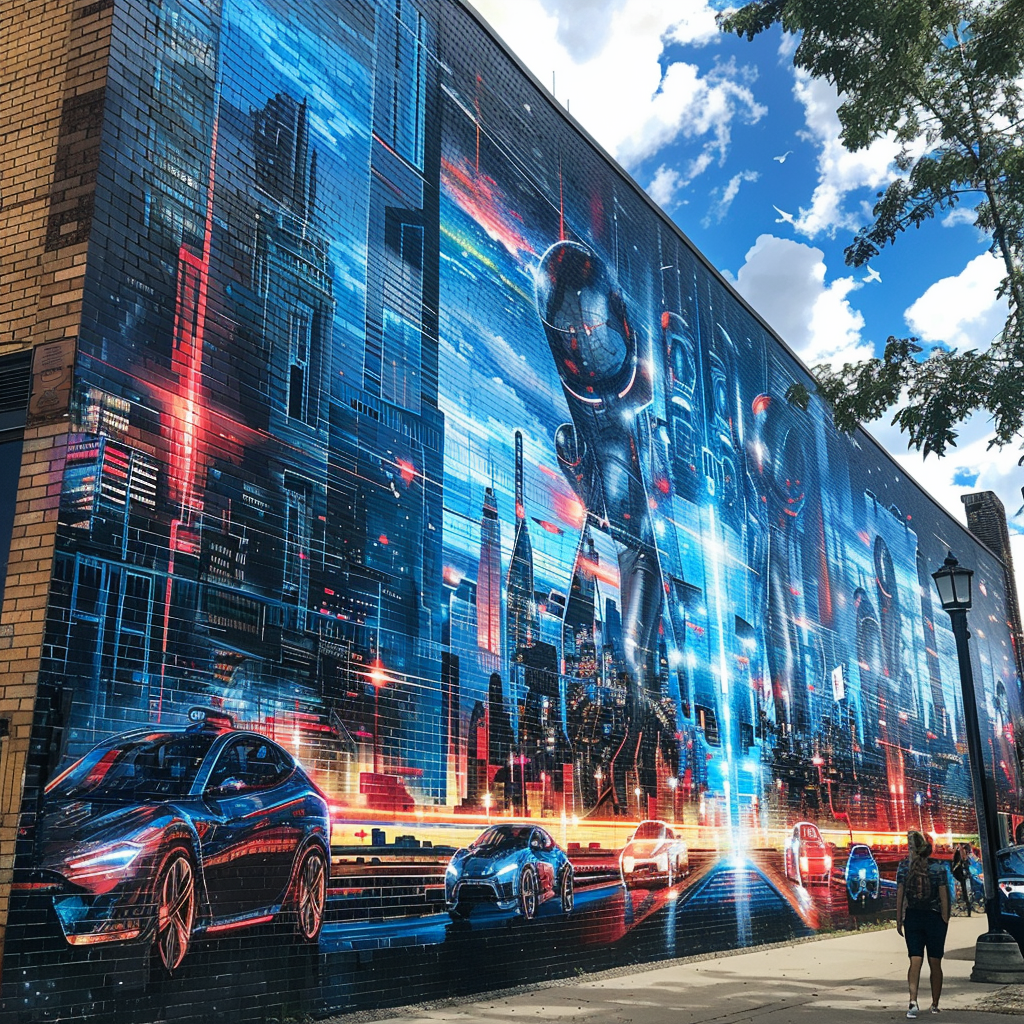 realistic street art mural Tron